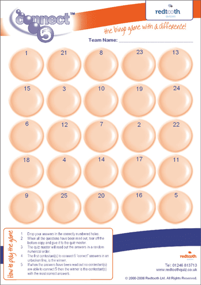 Connect 5 Answer Sheets