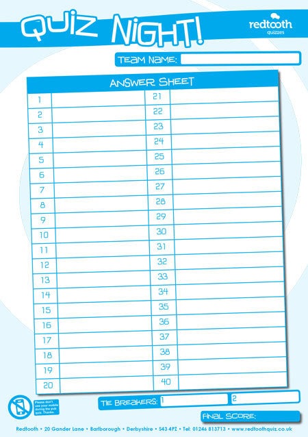 1 - 40 Answer Sheets
