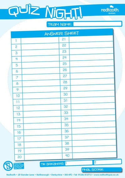 1 - 40 Answer Sheets