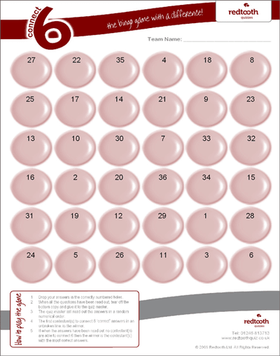 Connect 6 Answer Sheets